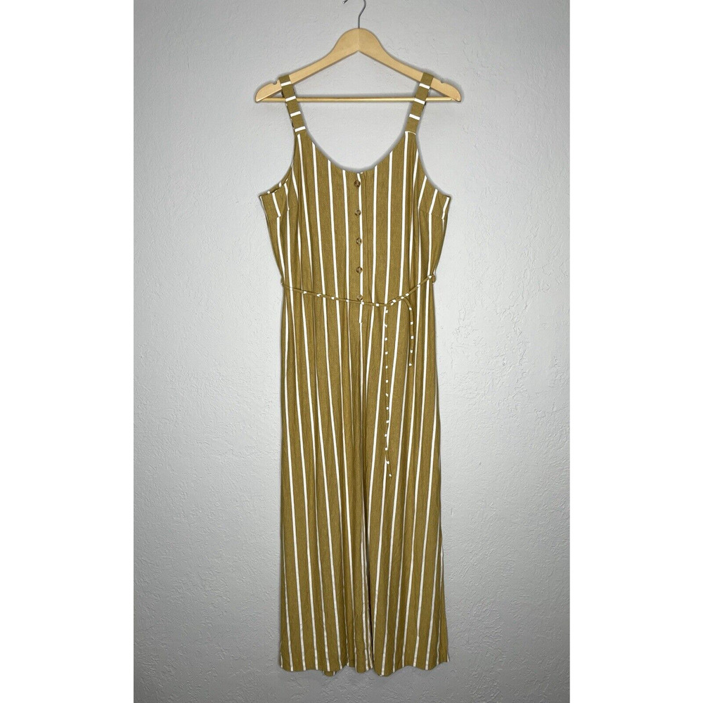 Hem & Thread Striped Long Dress Women's S Mustard Yellow Sleeveless Lightweight
